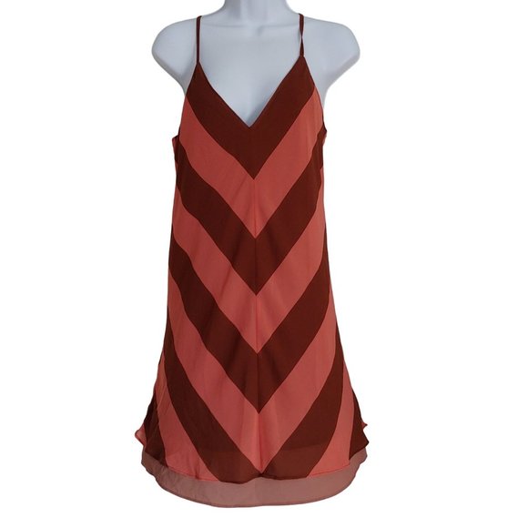 Judith March Peach and Brown Stripe Chiffon Halter Dress Large - Picture 1 of 9